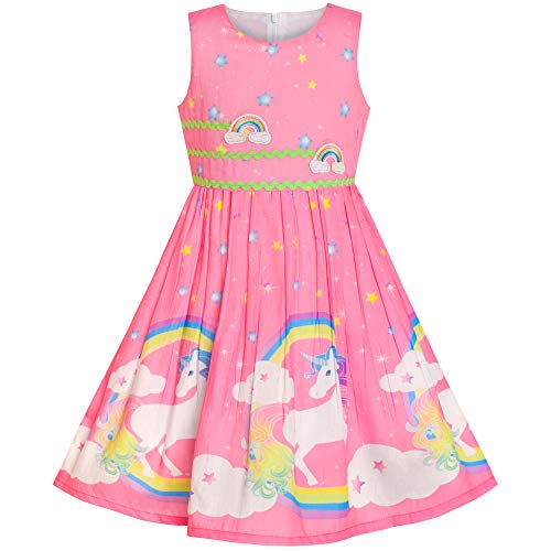 Sunny Fashion Mädchen Kleid Rosa Einhorn Regenbogen Sommer Trägerkleid Gr. 110 von Sunny Fashion