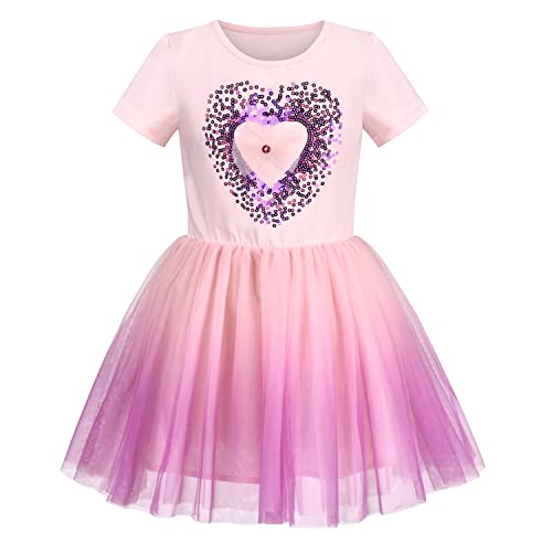 Sunny Fashion Mädchen Kleid Rosa Gradient Glänzend Herz Pailletten Tutu Valentin Kurzarm Gr. 104 von Sunny Fashion