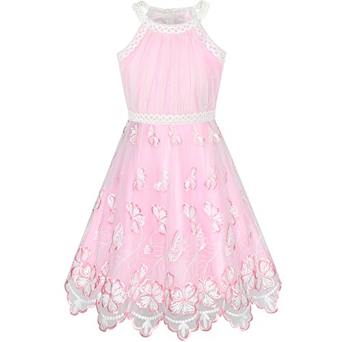 Sunny Fashion Mädchen Kleid Rosa Schmetterling Gestickt Halfter Kleid Party Gr. 104 von Sunny Fashion