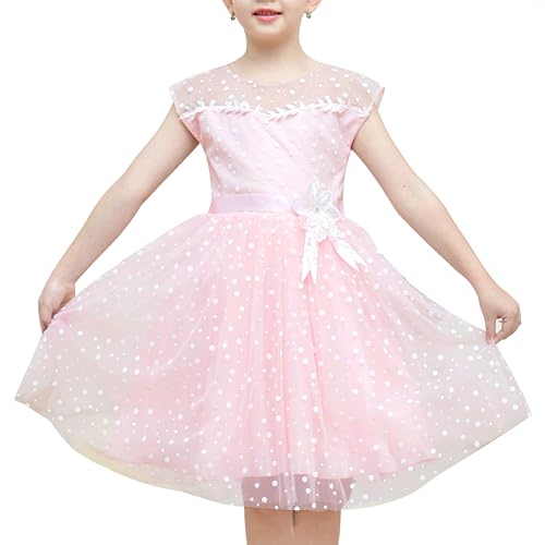 Sunny Fashion Mädchen Kleid Rosa Tupfen Blume Blatt Fee Prinzessin Elegant Party Gr. 116,Hell-Pink,116 von Sunny Fashion