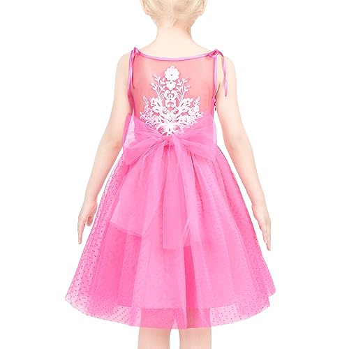 Sunny Fashion Mädchen Kleid Rosa Tupfen Retro Blume Stickerei Krawatte Formal Party Gr. 146,Rosa Punkt,146 von Sunny Fashion