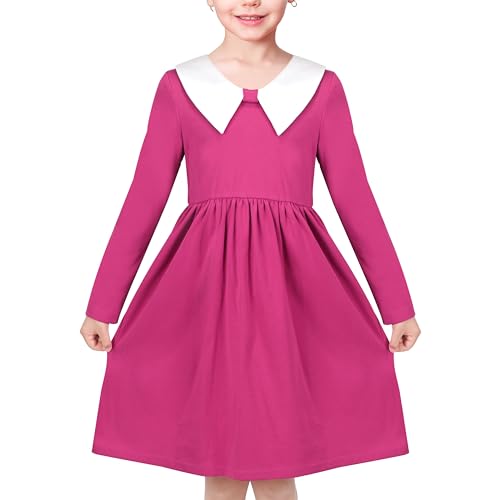 Sunny Fashion Mädchen Kleid Rosa White Collar Täglich Schuluniform Gemütlich Baumwolle Jahrgang Gr. 104,Rosa weißer Kragen,104 von Sunny Fashion