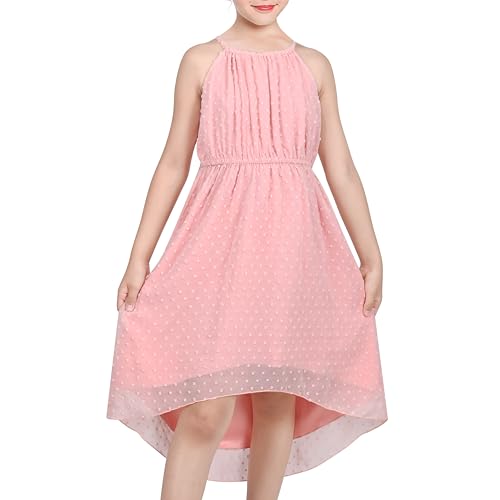 Sunny Fashion Mädchen Kleid Rose Halfter Strukturiert Punkt Chiffon Party Urlaub Frühling Sommer Trägerkleid Gr. 110,Hell-Pink,110 von Sunny Fashion