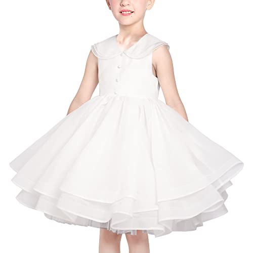 Sunny Fashion Mädchen Kleid Runder Kragen Nicht-gerade Weiss Tanzender Ball Prinzessin Party Gr. 116 von Sunny Fashion