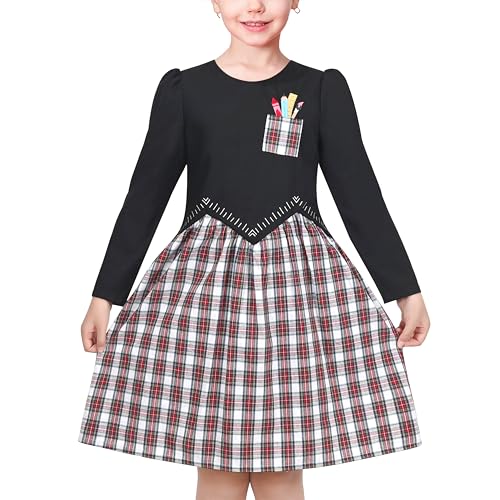 Sunny Fashion Mädchen Kleid Schwarz Bleistift Herrscher rot Überprüfen Plaid Schule Beiläufig Langarm Gr. 116,Schwarz,116 von Sunny Fashion