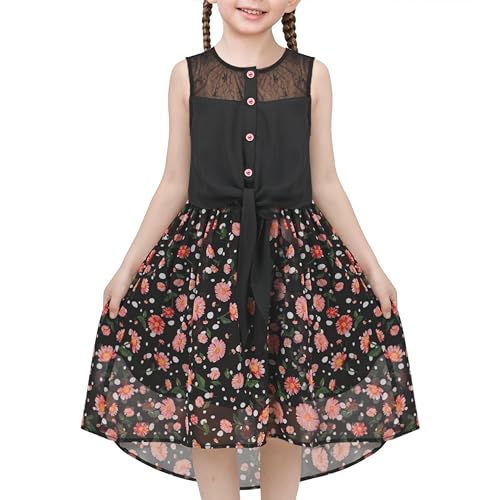 Sunny Fashion Mädchen Kleid Schwarz Chiffon Blumen- Spitzenspitze Hoch niedrig Binden Taille Formal Gr. 134,Schwarz Floral,134 von Sunny Fashion