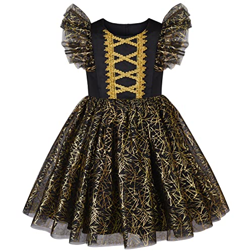 Sunny Fashion Mädchen Kleid Schwarz Goldlinie Glänzende Applikation Prinzessin Party Flare-Hülse Gr. 116 von Sunny Fashion