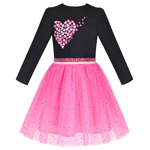 Sunny Fashion Mädchen Kleid Schwarz Herz Rosa Pailletten Tüll Valentinstag Kleid Gr. 116,Rosa Herz,116 von Sunny Fashion