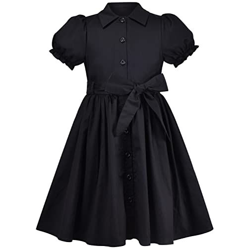 Sunny Fashion Mädchen Kleid Schwarz Krawatte Gürtel Schuluniform Knopf vorne Kurz Sleeves Gr. 104 von Sunny Fashion