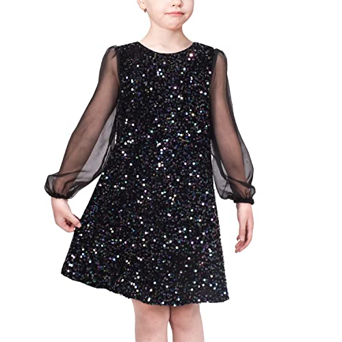 Sunny Fashion Mädchen Kleid Schwarz Pailletten Schier Masche Langarm Party Elegant Ballkleid Gr. 110,Schwarz,110 von Sunny Fashion