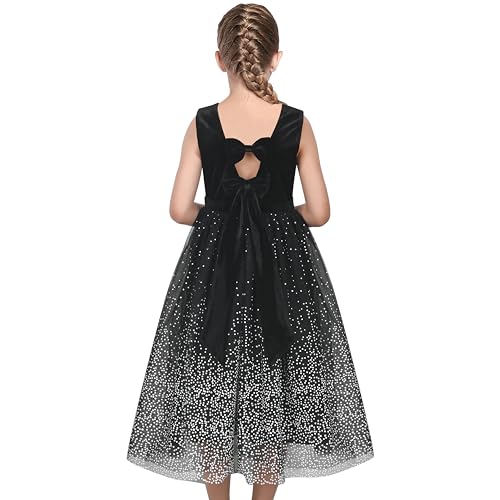 Sunny Fashion Mädchen Kleid Schwarz Samt Sternenklar Punkt V Zurück Tüll Konzert Formal Abend Besonders Gr. 122,Schwarzer Samt,122 von Sunny Fashion
