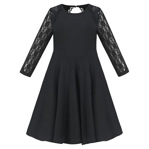 Sunny Fashion Mädchen Kleid Schwarz Spitze Hohle zurück Formal Party Abend Langarm Gr. 134,Schwarze Spitze,134 von Sunny Fashion