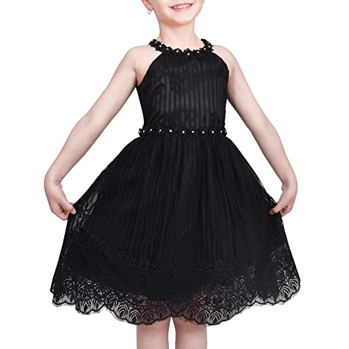 Sunny Fashion Mädchen Kleid Schwarz Spitze Strass Halfter Hals Formal Party Ballkleid Gr. 116,Schwarz,116 von Sunny Fashion