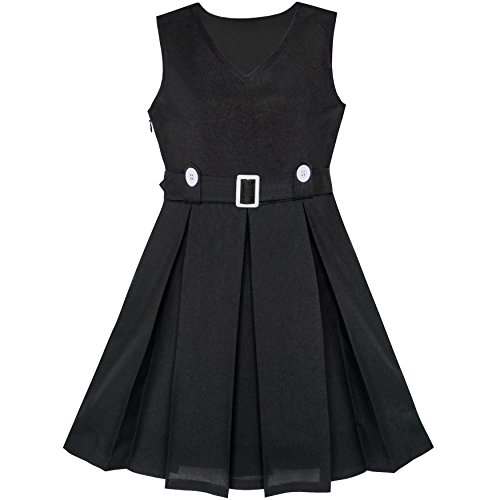 Sunny Fashion Mädchen Kleid Schwarz Taste Zurück Schule Uniform Gefaltet Saum Gr. 116 von Sunny Fashion