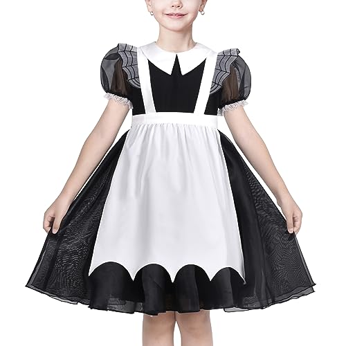 Sunny Fashion Mädchen Kleid Schwarz Weiß Spinnennetz Halloween Party Puff Masche Sleeves Gr. 146,Schwarz,146 von Sunny Fashion