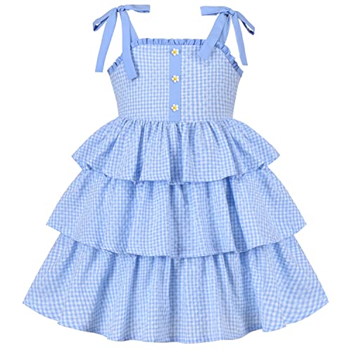 Sunny Fashion Mädchen Kleid Spaghetti Rüsche Blau Plaid Kuchen Schicht Baumwolle Ärmellos Gr. 110 von Sunny Fashion