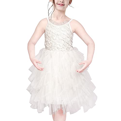 Sunny Fashion Mädchen Kleid Spaghetti Tutu Ballett Rüsche Kuchen Kleid Nicht-gerade Weiss Gr. 110 von Sunny Fashion