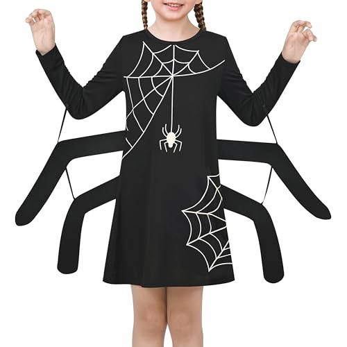 Sunny Fashion Mädchen Kleid Spinnennetz Glühen Im Das Dunkel Langarm Halloweenkostüm Gr. 116,Schwarz,116 von Sunny Fashion