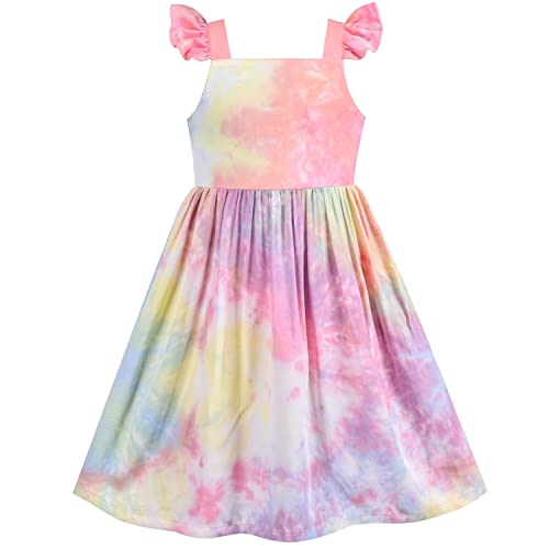 Sunny Fashion Mädchen Kleid Tie-Dye Rückenfrei Rosa Krawatte Rüsche überqueren Flare-Hülse Gr. 116 von Sunny Fashion