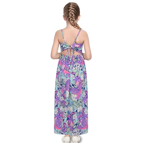 Sunny Fashion Mädchen Kleid Tropisch blumig Blatt Spaghetti Geteilter Saum Strand Sommer Gr. 134,Lila Blumen,134 von Sunny Fashion