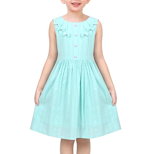 Sunny Fashion Mädchen Kleid Türkis Taste Bogen Streifen Ärmellos Baumwolle Trägerkleid Gr. 122,Türkisblau,122 von Sunny Fashion