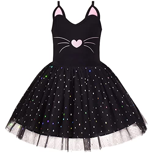 Sunny Fashion Mädchen Kleid Tutu Tanzen Spaghetti Tüll Katze Ballett Schwarz Funkelnd Gr. 110 von Sunny Fashion