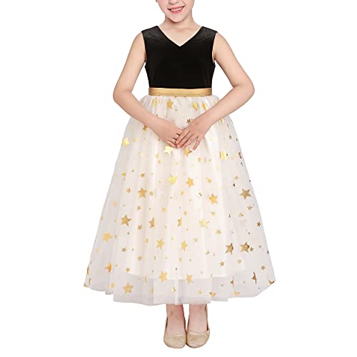 Sunny Fashion Mädchen Kleid Weihnachten Jahrgang V-Ausschnitt Hohle zurück Goldstern Krawatte Gr. 116 von Sunny Fashion