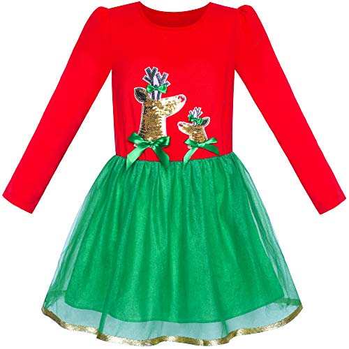 Sunny Fashion Mädchen Kleid Weihnachten Rentier Lange Ärmel Party Kleid Gr. 110 von Sunny Fashion