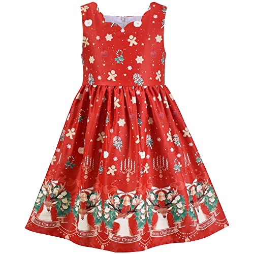 Sunny Fashion Mädchen Kleid Weihnachten rot Rentier Lebkuchen Mann Klingglöckchen Gr. 110 von Sunny Fashion