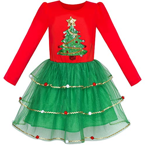 Sunny Fashion Mädchen Kleid Weihnachtsbaum Langarm Urlaub Party Kleid Gr. 98 von Sunny Fashion