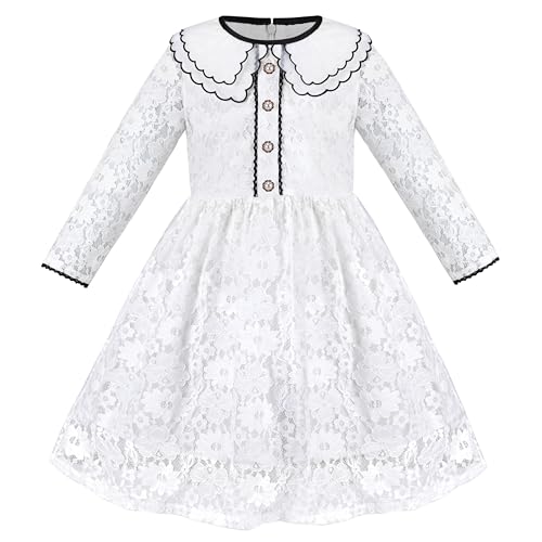 Sunny Fashion Mädchen Kleid Weiß Spitze Blumen- Matrose Jakobsmuschel Hochzeit Fee Elegant Gr. 122,Weiße Blumenspitze,122 von Sunny Fashion