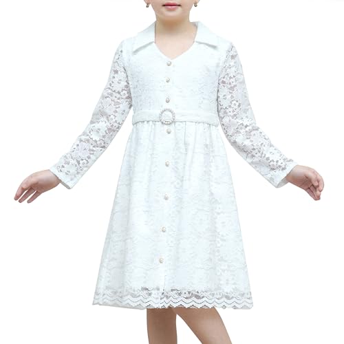 Sunny Fashion Mädchen Kleid Weiß Spitze Blumen- Perle Prinzessin Hochzeit Formal Party Abend Gr. 122,Weißer Spitze,122 von Sunny Fashion