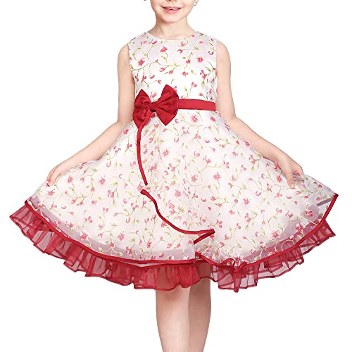 Sunny Fashion Mädchen Kleid rot Bogen Blumen- Rüsche Süss Prinzessin Ärmellos Gr. 140-146 von Sunny Fashion