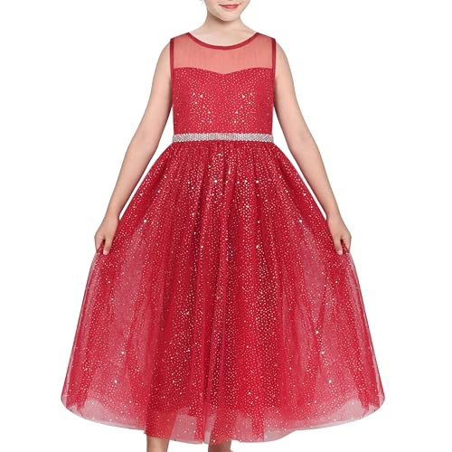 Sunny Fashion Mädchen Kleid rot Funkeln Gepunktet Tüll Masche Abend Weihnachten Neujahr Festival Party Gr. 158,Roter Glitzer,158 von Sunny Fashion