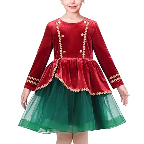 Sunny Fashion Mädchen Kleid rot Grün Weihnachten Nussknacker Uniform Koreanisch Samt Gr. 110,Roter Nussknacker,110 von Sunny Fashion