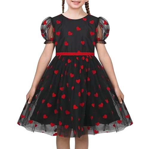 Sunny Fashion Mädchen Kleid rot Herz Lieben Valentin Puff Kurzarm Party Tüll Gr. 110,Rotes Herz,110 von Sunny Fashion