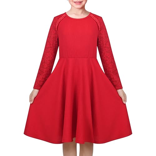 Sunny Fashion Mädchen Kleid rot Spitze Blumen- Hohle zurück Formal Abend Langarm Gr. 146,Rote Spitze,146 von Sunny Fashion