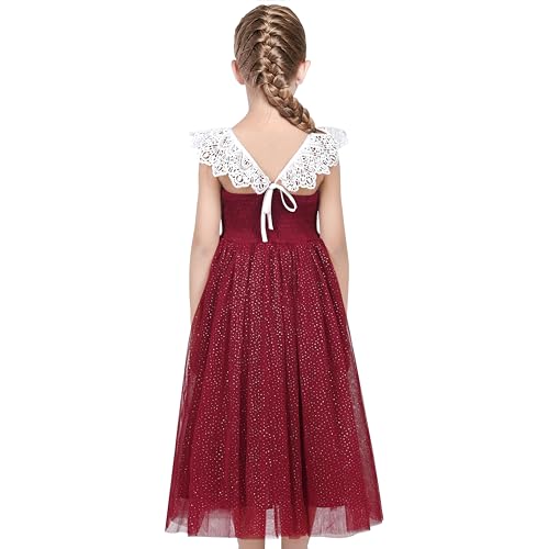 Sunny Fashion Mädchen Kleid rot Spitze Funkeln Hohle zurück Prinzessin Party Lange Kleid Formal Gr. 116,Weinrote Spitze,116 von Sunny Fashion