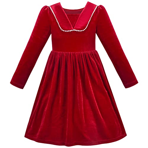 Sunny Fashion Mädchen Kleid rot Weihnachten Perle Kragen Samt Langarm Festzug Party Gr. 134 von Sunny Fashion