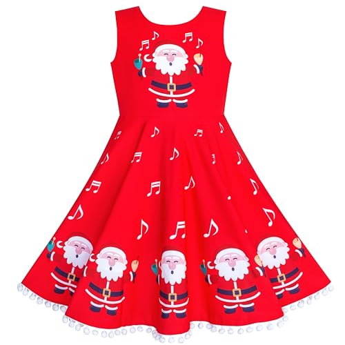 Sunny Fashion Mädchen Kleid rot Weihnachtsmann Klaus Gedruckt Weihnachten Party Winter Urlaub Gr. 146,Rotes Weihnachtsmannkleid,146 von Sunny Fashion