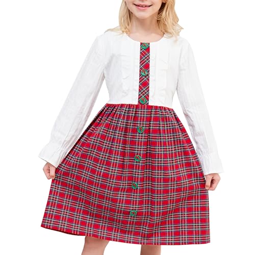 Sunny Fashion Mädchen Kleid rot Weiß Taste Checks Plaid Weihnachten Urlaub Neujahr Gr. 146,Rot-weiß kariert,146 von Sunny Fashion
