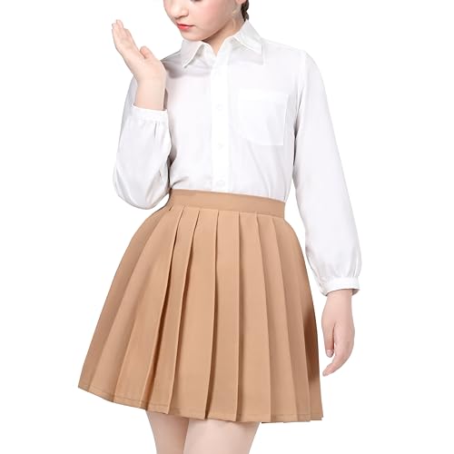 Mädchen Outfit-Set 2 Stück Weiß Hemd Schwarz Gefaltet Rock Schuluniform Gr. 140-146,Braunes Rockset,140-146 von Sunny Fashion