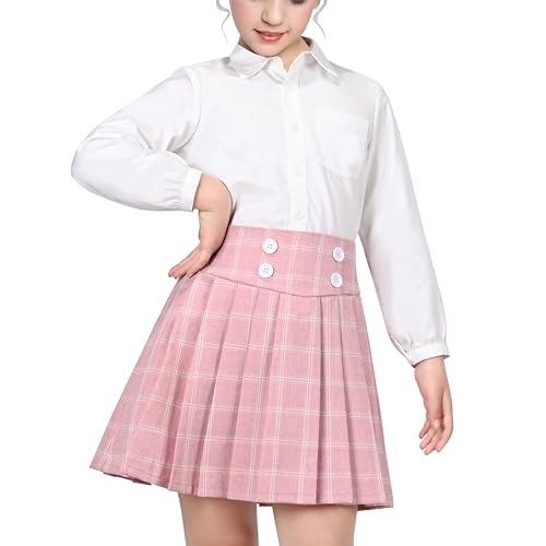 Sunny Fashion Mädchen Rock Setzen Weiß Hemd Rosa Netz Plaid Gefaltet Schule Tennis Beiläufig Gr. 128-134,Rosa Rock-Set,128-134 von Sunny Fashion