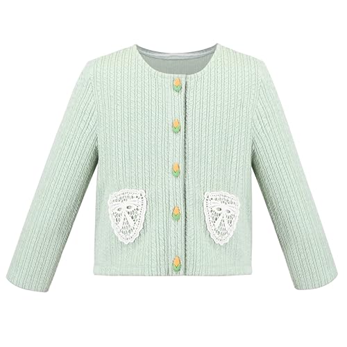Sunny Fashion Mädchen Strickjacke Taste Oben Pullover Langarm Warm Beiläufig Stricken Jacke Grün Spitze Gr. 116-122,Hellgrün,116-122 von Sunny Fashion