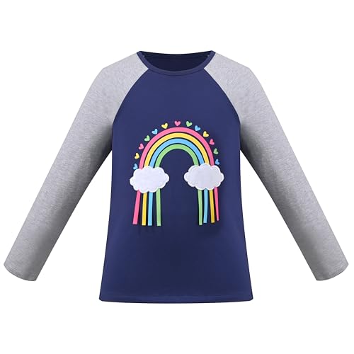 Sunny Fashion Mädchen Top- Hemd Langarm Zur Seite Fahren Regenbogen Valentin Rundhalsausschnitt Baumwolle Gr. 140-146,Blauer Regenbogen,140-146 von Sunny Fashion