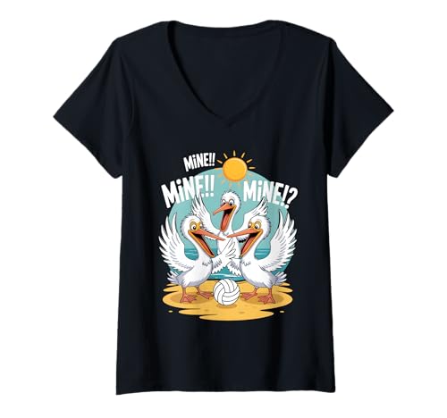 Damen Strandspiel Lustig Möwe Mine Volleyball Vogel Ozean T-Shirt mit V-Ausschnitt Damen Strandspiel Lustig Möwe Mine Volleyball Vogel Ozean T-Shirt mit V-Ausschnitt von Sunny Volleyball Beach Vibes Co.