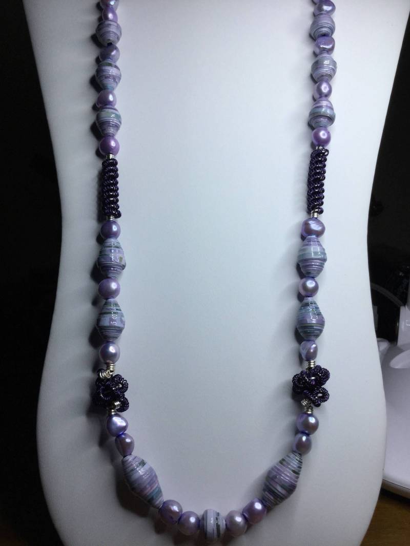 Festliche Lila Papier Perle & Spule Perlenkette von SunnyBBoutique