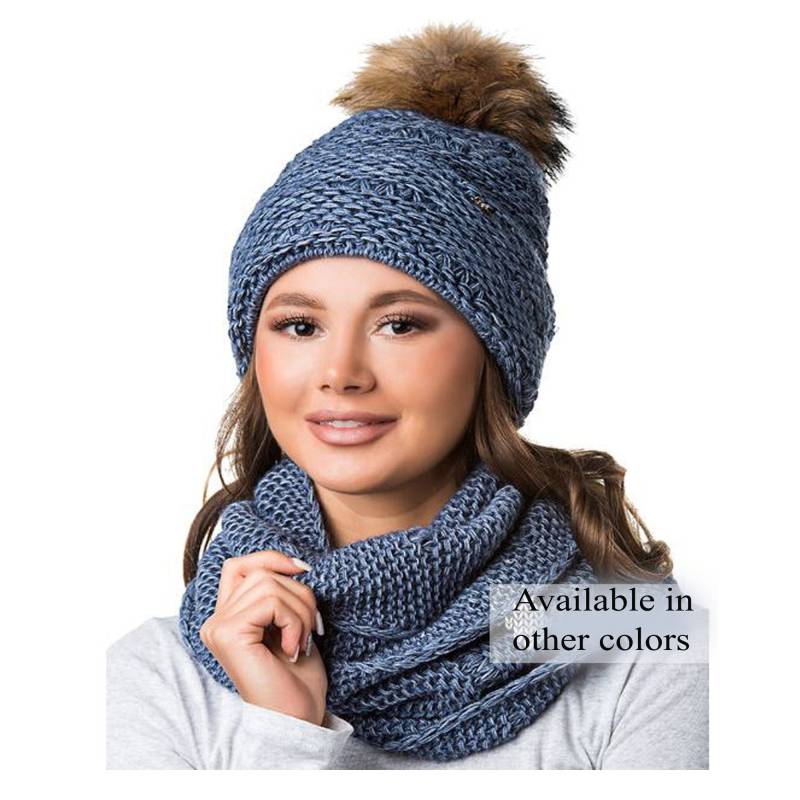 Echte Pelz Pom Mütze, Frauen Mütze Und Schal Set, Mädchen Chunky Beanie, Strick Slouchy Hut, Winter Hut Set Echter Waschbär Pelz von SunnyBunnyCrochet