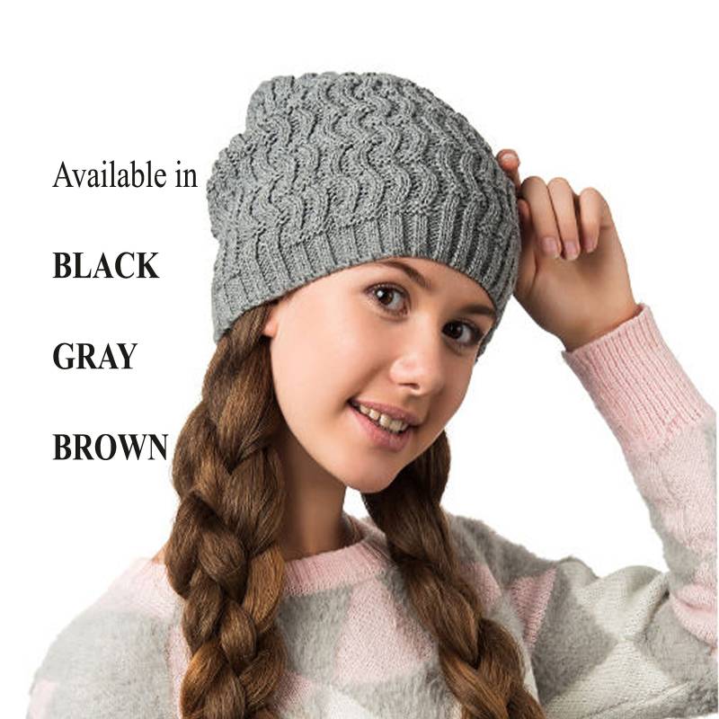 strickmütze Kabel Beanie Frau Mädchen Slouchy Hut Geschenk Für Sie Winter Wolle Accessoires Chunky Hat Fleece Futter Versandfertig Warm Grau Braun von SunnyBunnyCrochet