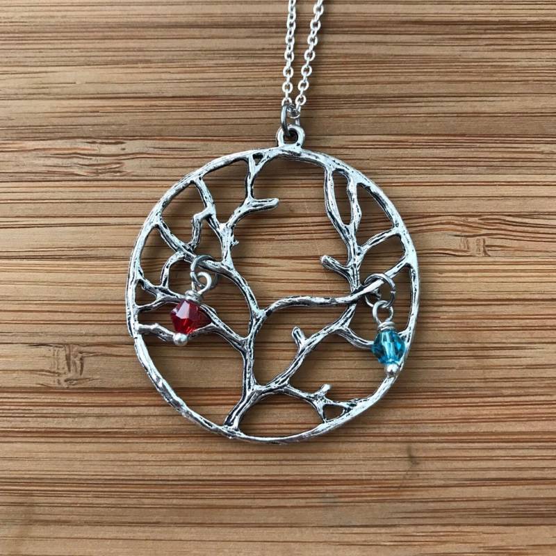 Familie Baum, Baum Halskette, Sterlingsilber, Personalisiert, Handgestempelt Initial Birthstone Liebhaber-Geschenk von SunnyCharms
